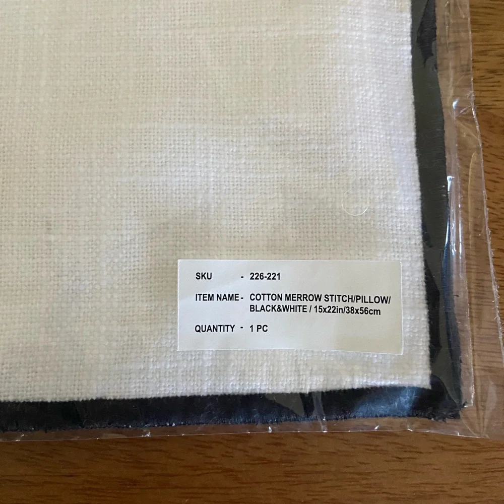 Two New Crate & Barrel Cotton White with Black Trim Pillow Shams - Picture 3 of 6